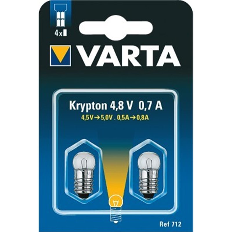 712000402 Lot de 2 ampoules pour lampe de poche Krypton 4.8V 0.7V VARTA 712000402