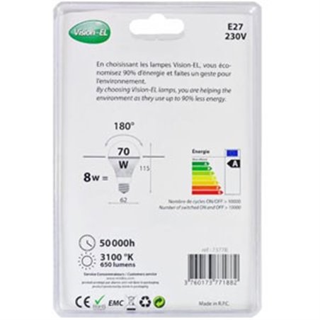 Ampoule LED E27 - Bulb - 8W - 3100K