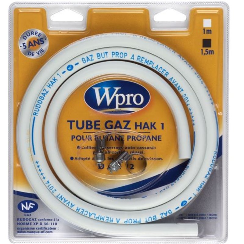 Tuyau gaz butane longueur 1,50 m avec colliers de serrage